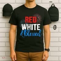 Red white blessed for Independence day on 4th of July T-Shirt thumb 6