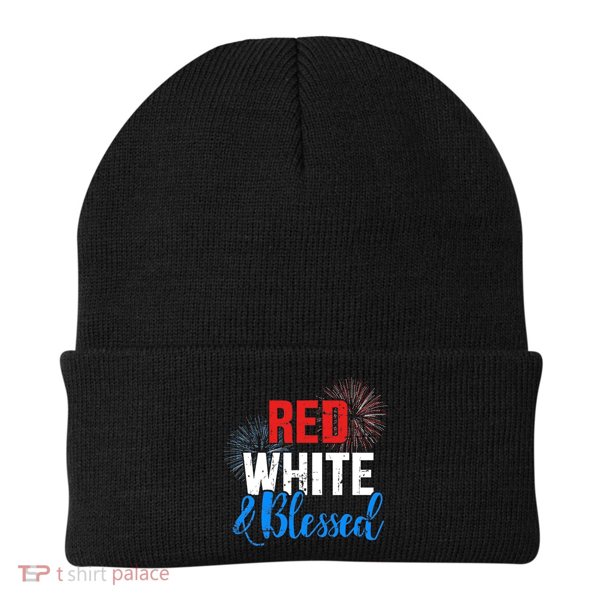 Red white blessed for Independence day on 4th of July Beanie