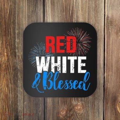 Red white blessed for Independence day on 4th of July Coaster