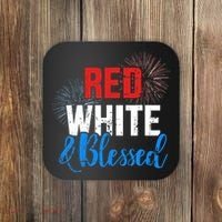Red white blessed for Independence day on 4th of July Coaster thumb 0