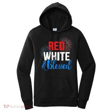 Red white blessed for Independence day on 4th of July Women's Hoodie