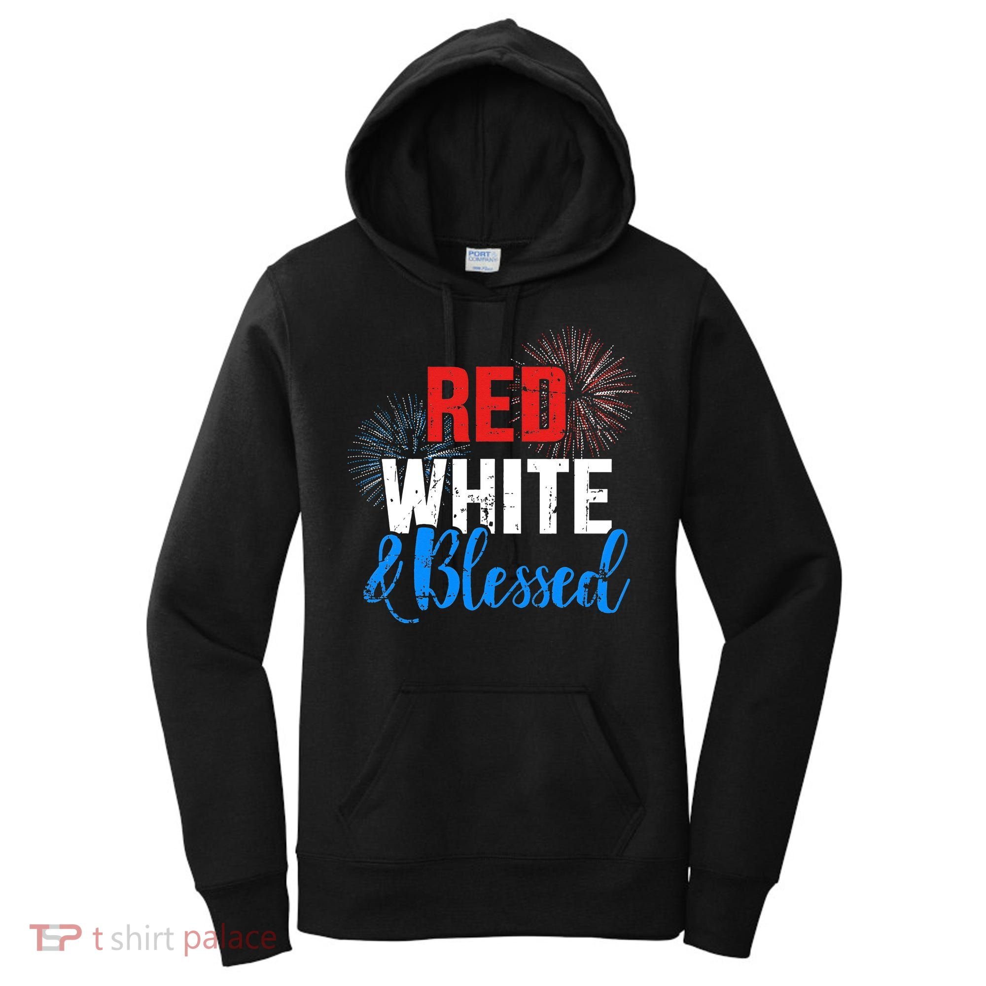 Red white blessed for Independence day on 4th of July Women's Hoodie