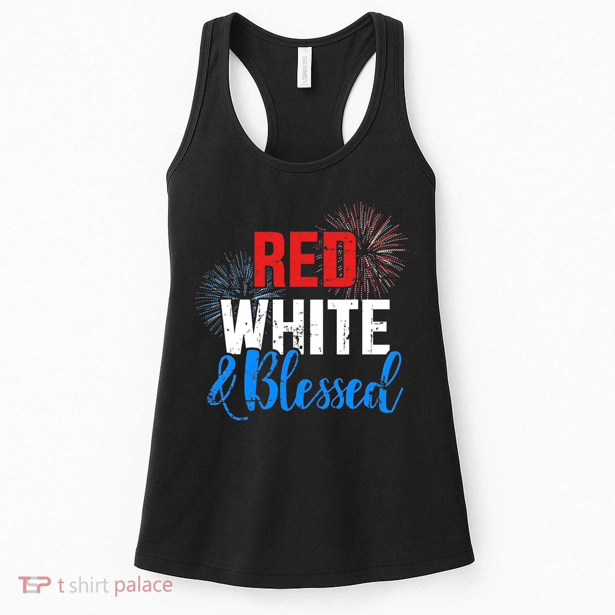 Red white blessed for Independence day on 4th of July Women's Tank Top