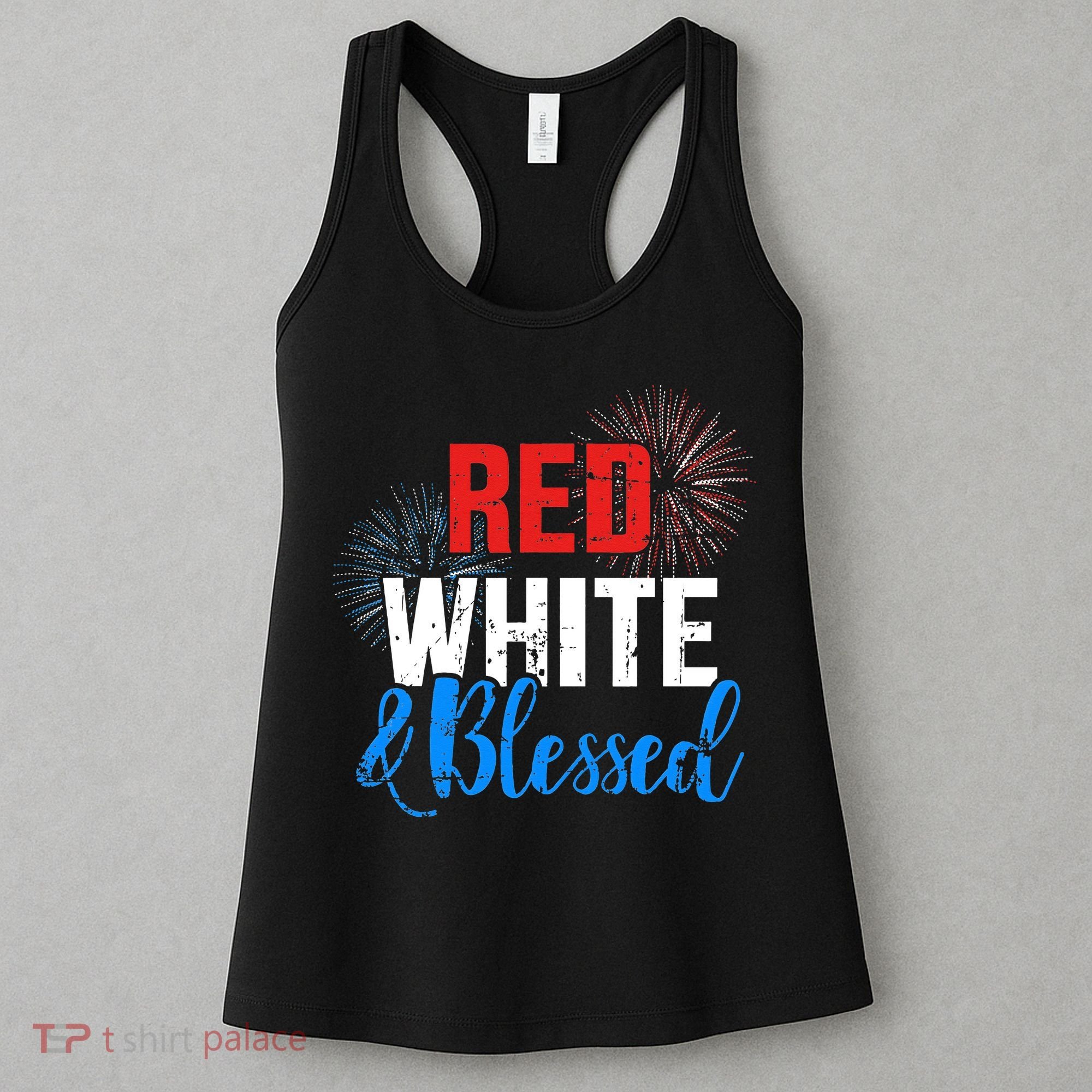 Red white blessed for Independence day on 4th of July Women's Tank Top