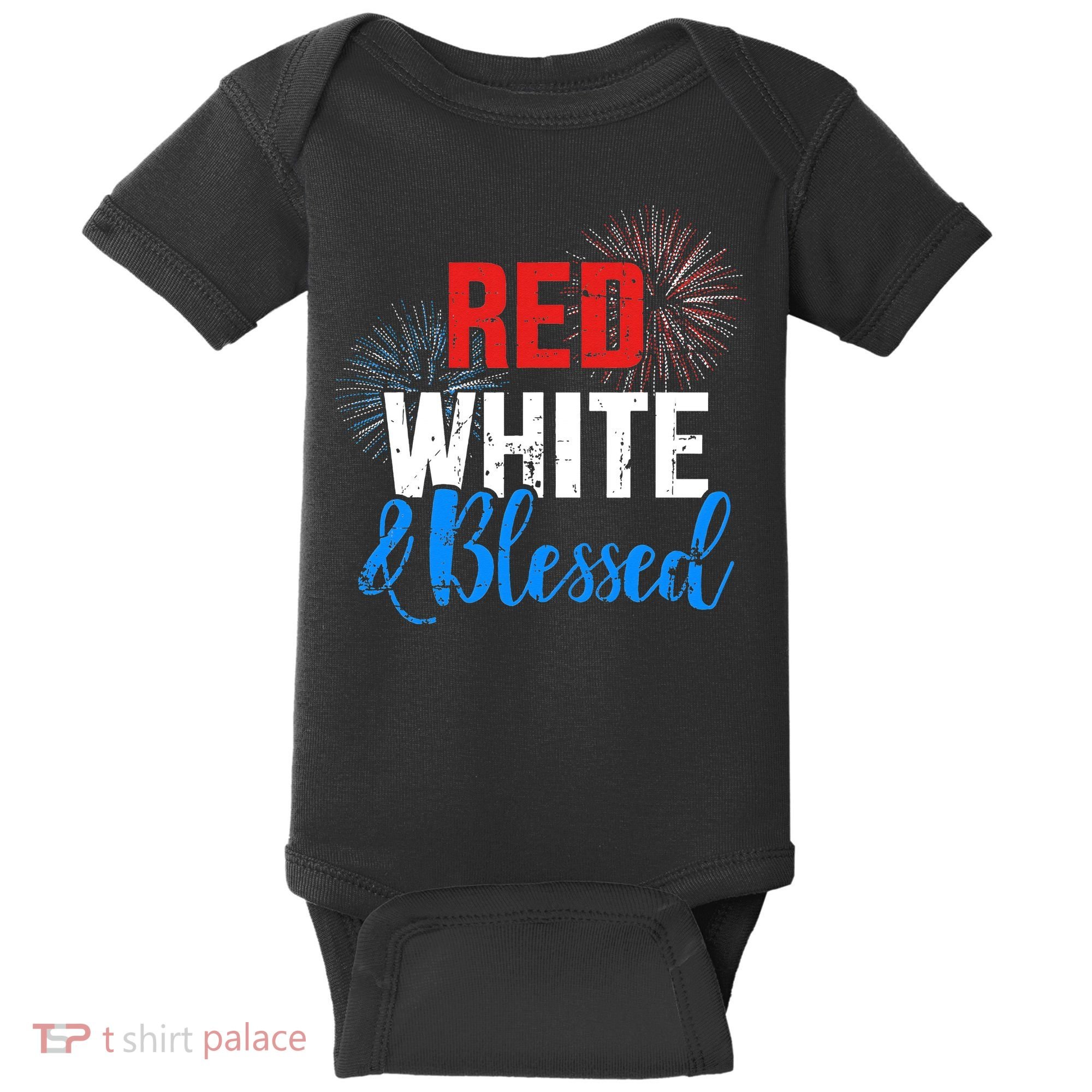 Red white blessed for Independence day on 4th of July Baby Bodysuit