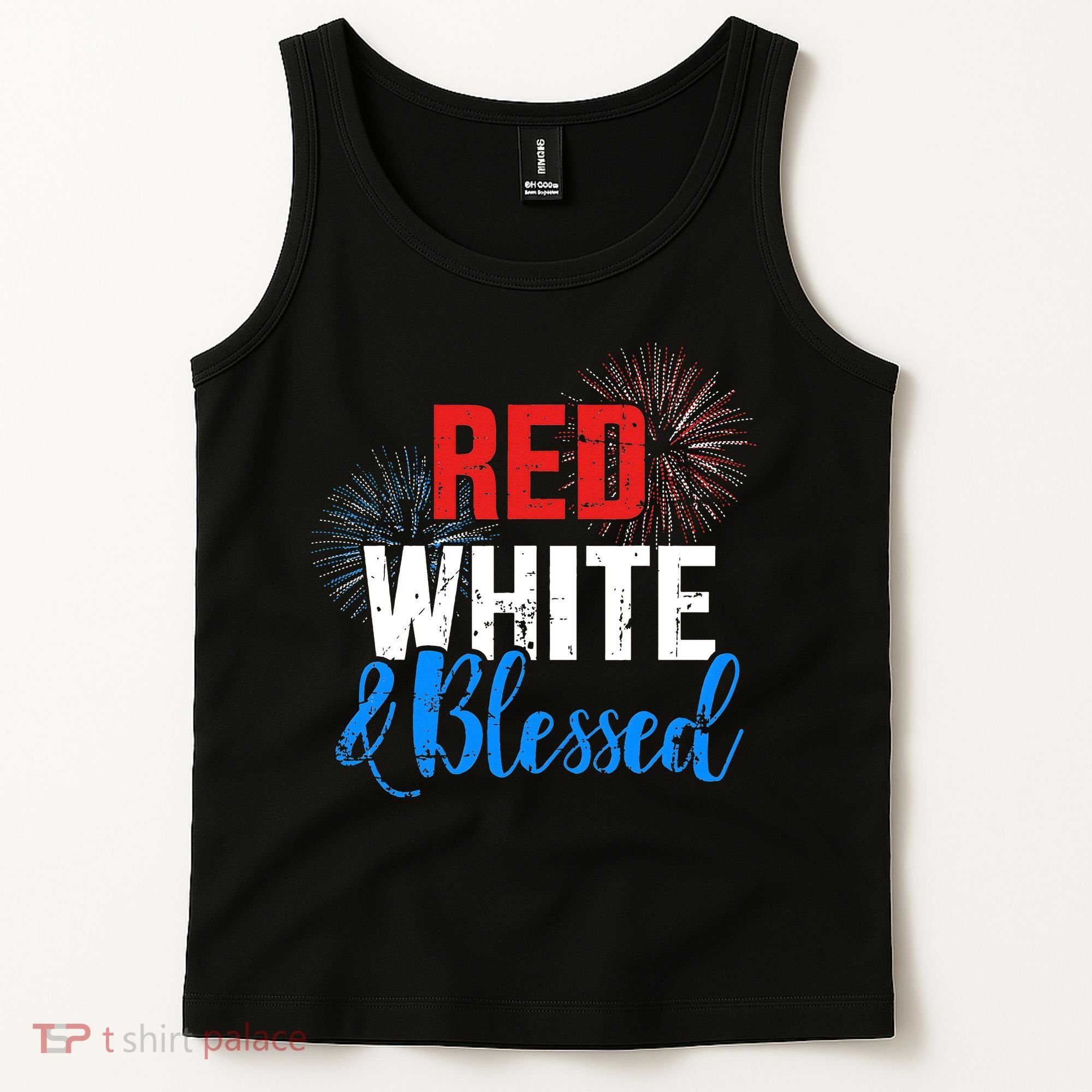 Red white blessed for Independence day on 4th of July Tank Top