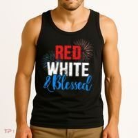 Red white blessed for Independence day on 4th of July Tank Top thumb 3