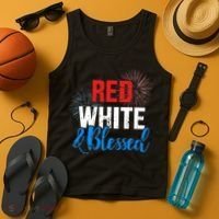 Red white blessed for Independence day on 4th of July Tank Top thumb 4