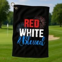 Red white blessed for Independence day on 4th of July Golf Towel thumb 1