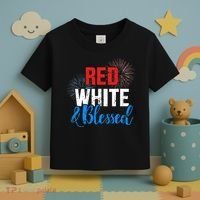 Red white blessed for Independence day on 4th of July Toddler T-Shirt thumb 3