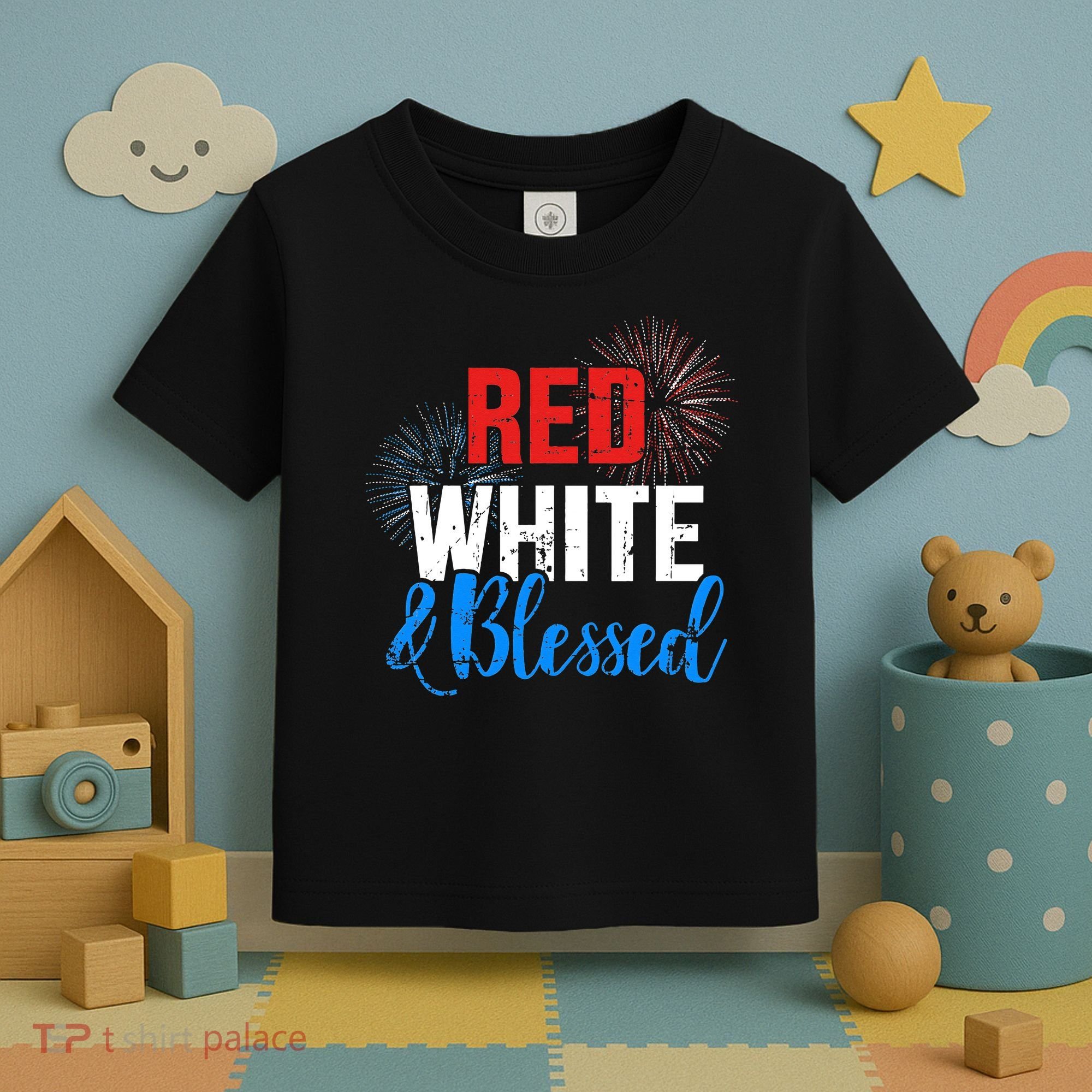 Red white blessed for Independence day on 4th of July Toddler T-Shirt