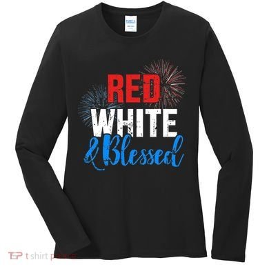 Red white blessed for Independence day on 4th of July Women's Long Sleeve Shirt