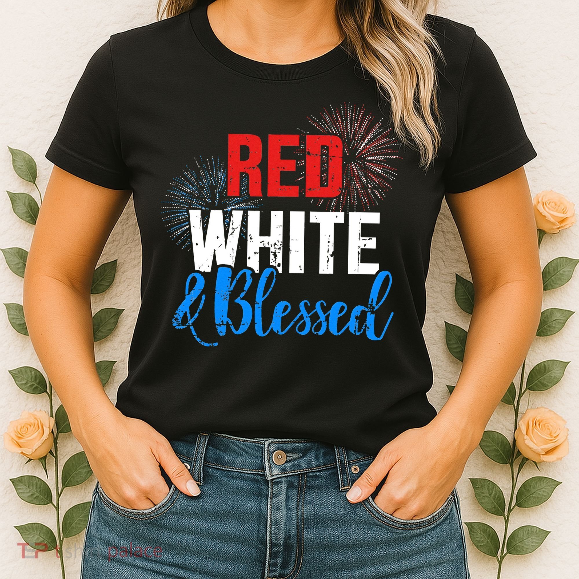 Red white blessed for Independence day on 4th of July Women's T-Shirt