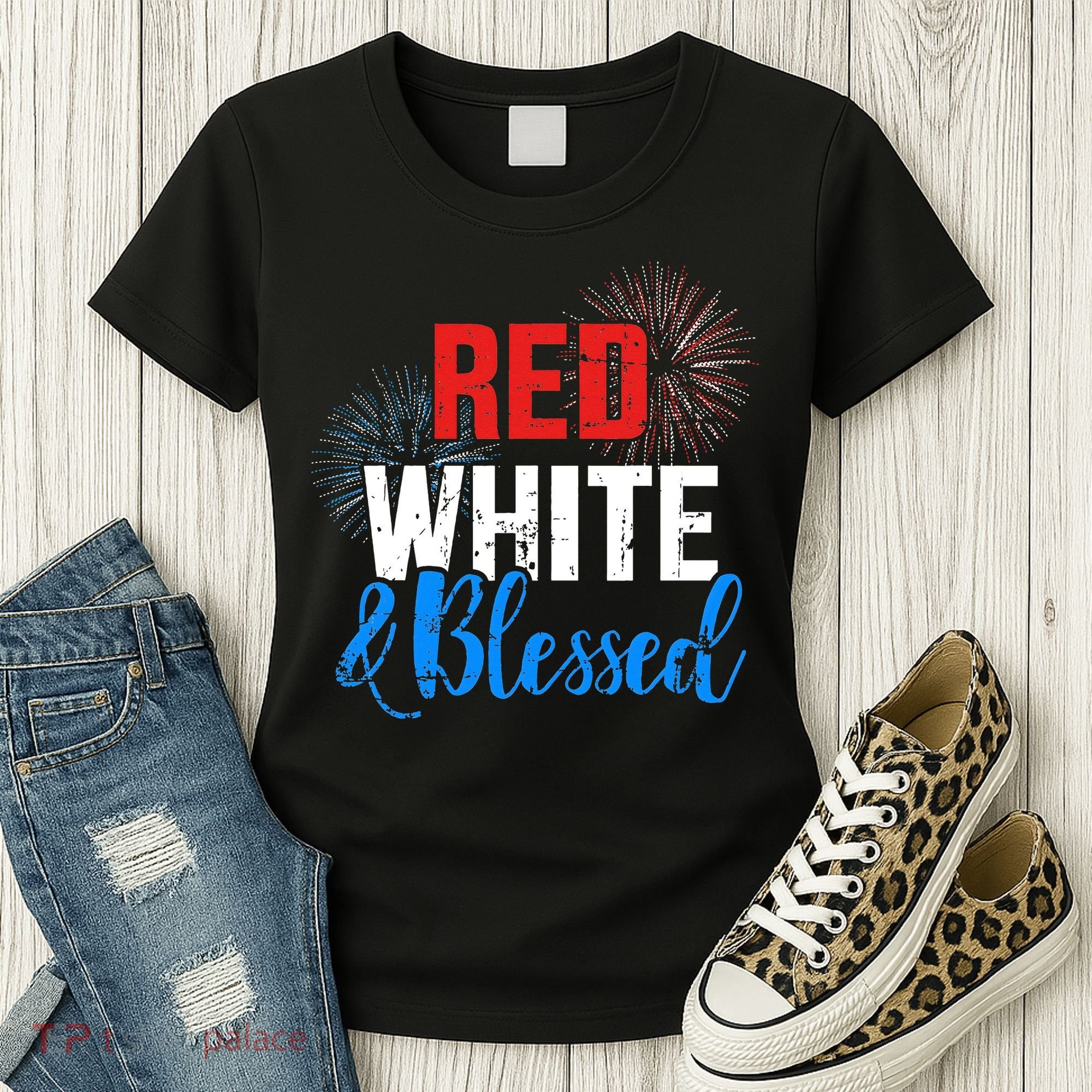 Red white blessed for Independence day on 4th of July Women's T-Shirt