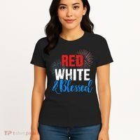 Red white blessed for Independence day on 4th of July Women's T-Shirt thumb 4