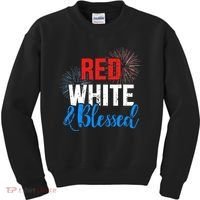 Red white blessed for Independence day on 4th of July Kids Sweatshirt thumb 0