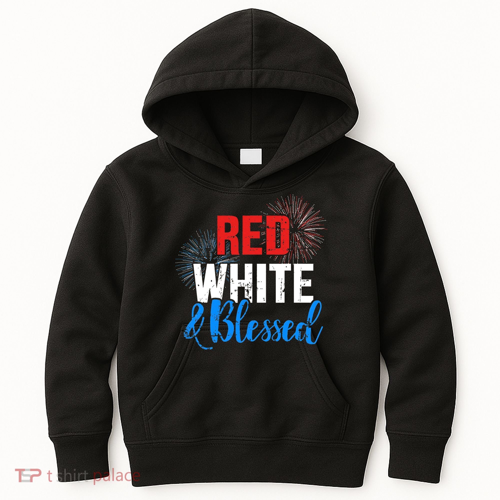 Red white blessed for Independence day on 4th of July Kids Hoodie