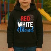 Red white blessed for Independence day on 4th of July Kids Hoodie thumb 3