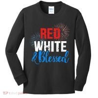 Red white blessed for Independence day on 4th of July Kids Long Sleeve Shirt thumb 0