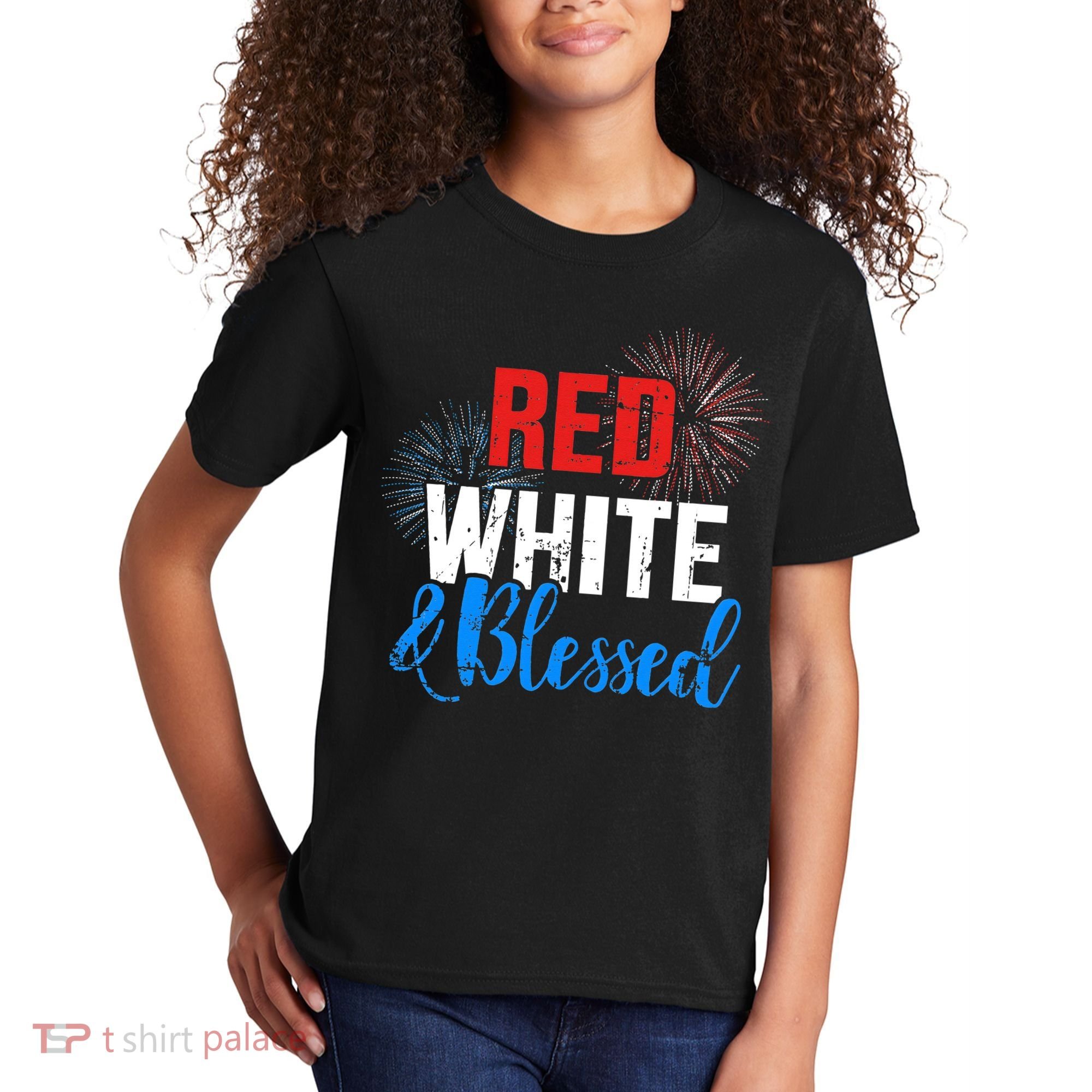 Red white blessed for Independence day on 4th of July Kids T-Shirt