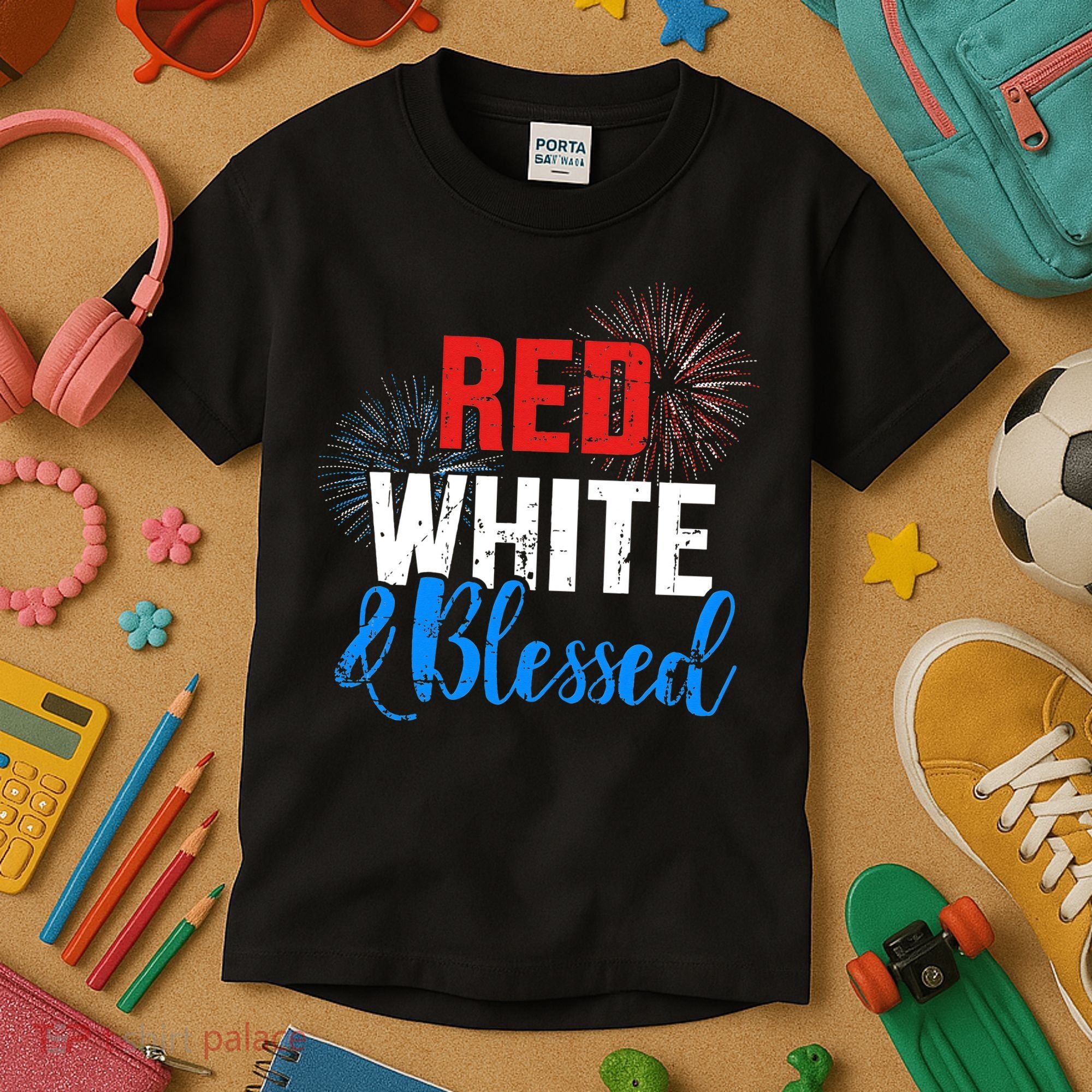 Red white blessed for Independence day on 4th of July Kids T-Shirt