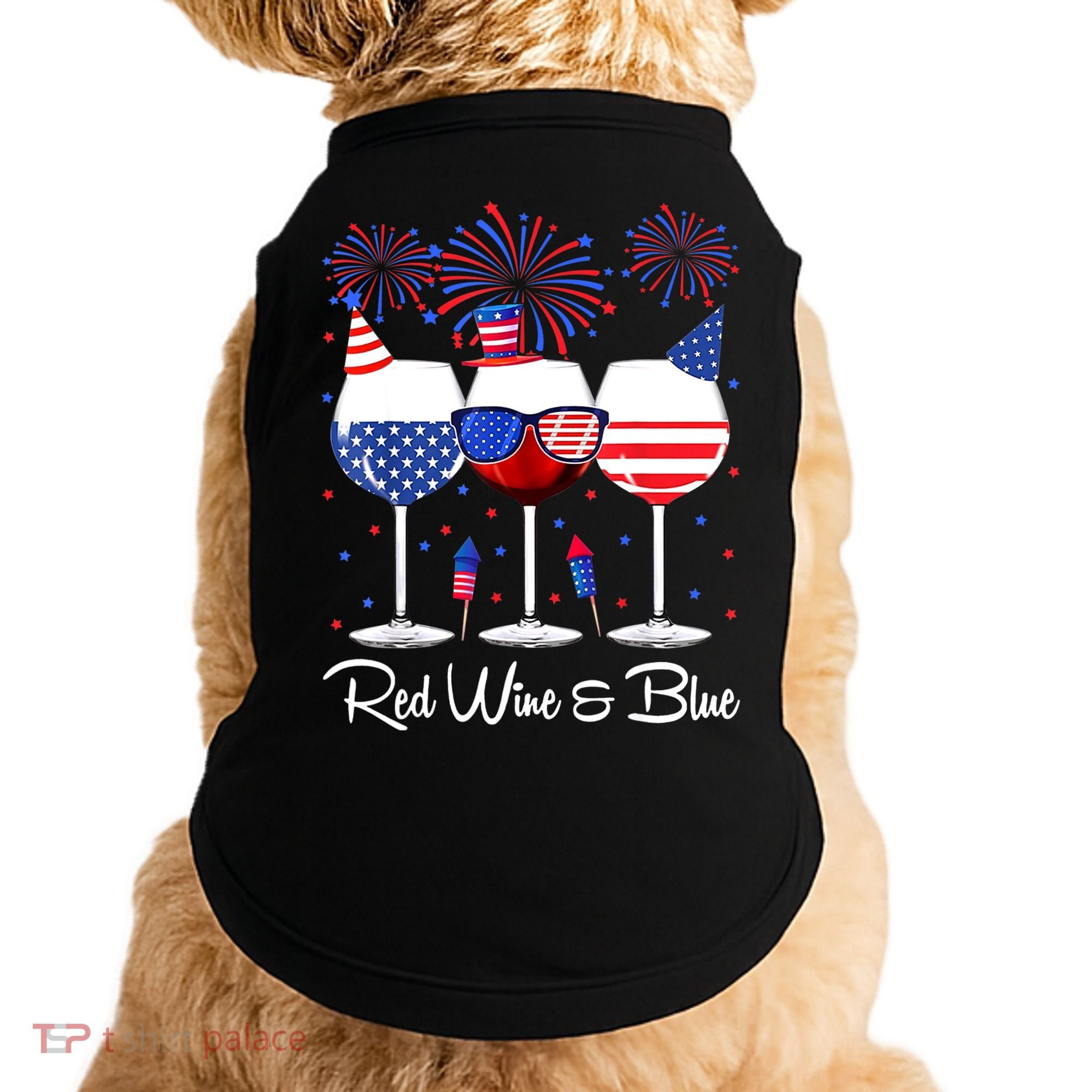 Red Wine & Blue 4th Of July Wine Red White Blue Wine Glasses Doggie Tank