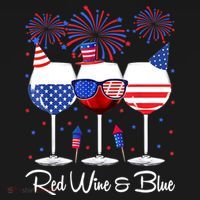 Red Wine & Blue 4th Of July Wine Red White Blue Wine Glasses Doggie Tank thumb 4