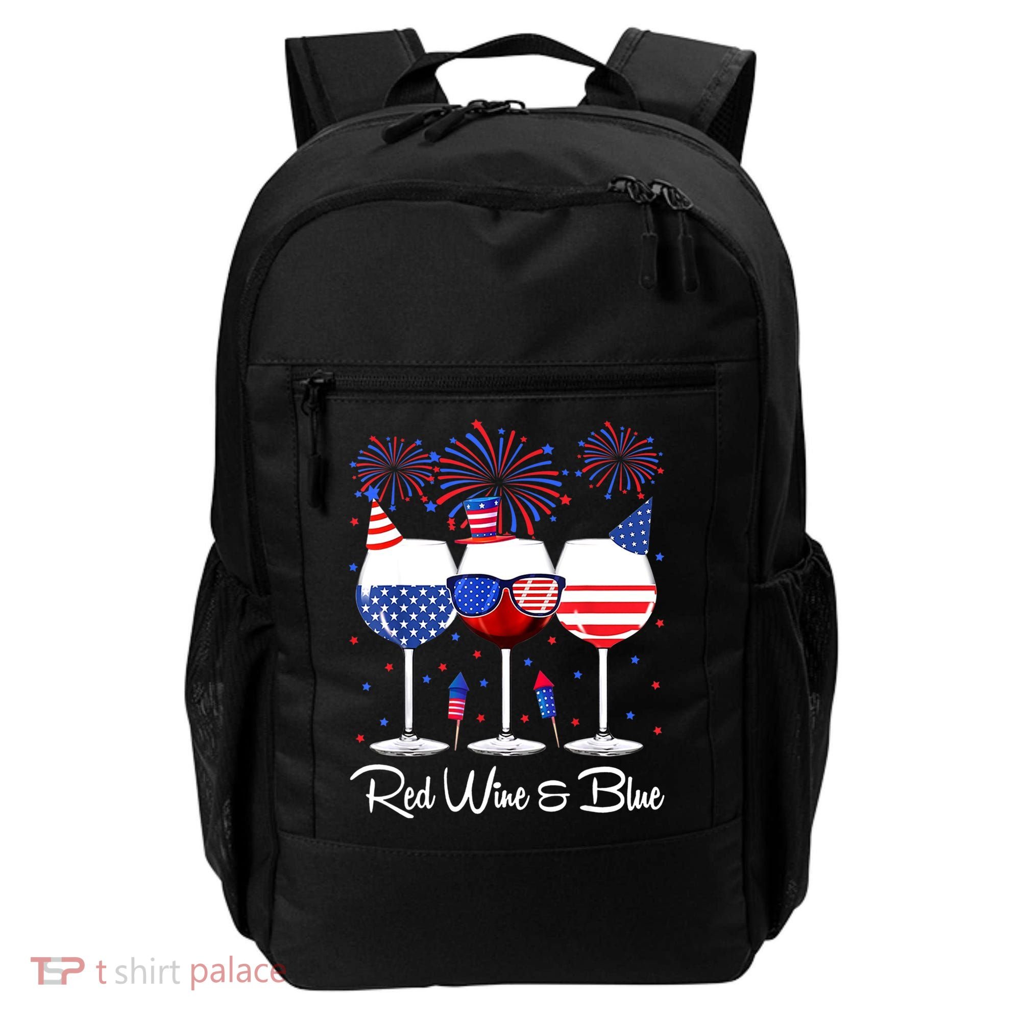 Red Wine & Blue 4th Of July Wine Red White Blue Wine Glasses Backpack