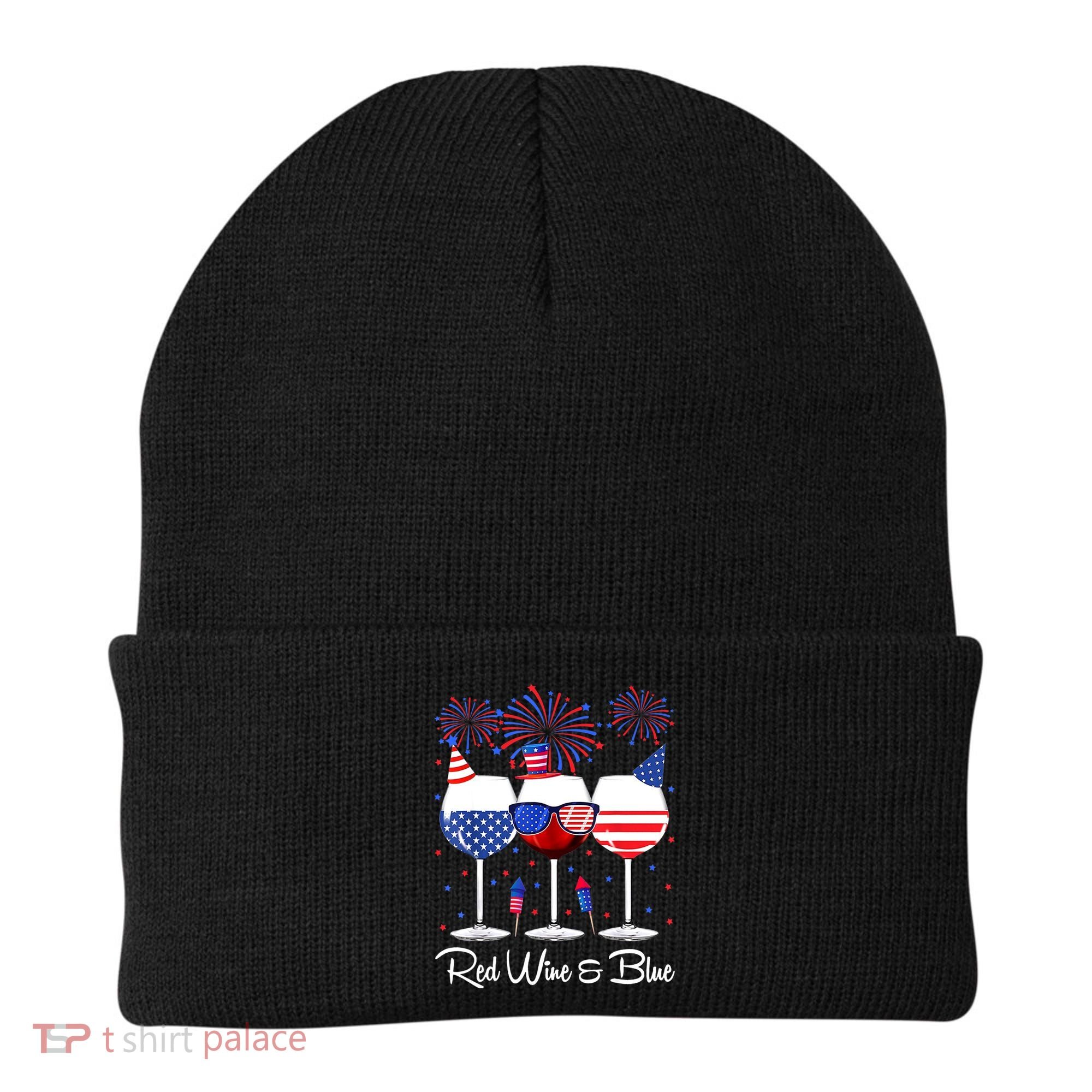 Red Wine & Blue 4th Of July Wine Red White Blue Wine Glasses Beanie