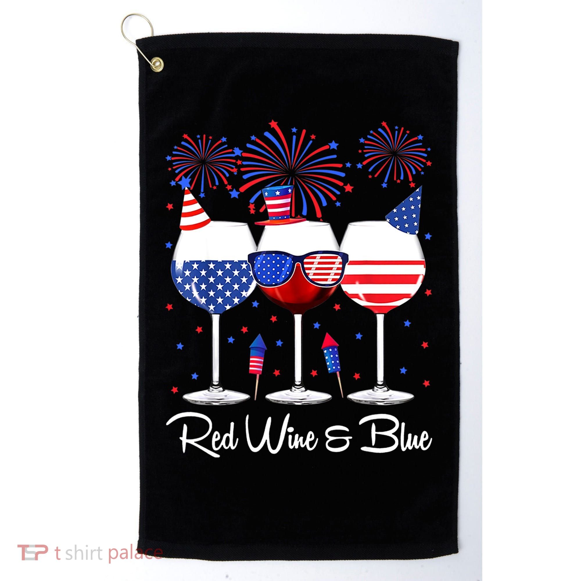 Red Wine & Blue 4th Of July Wine Red White Blue Wine Glasses Golf Towel