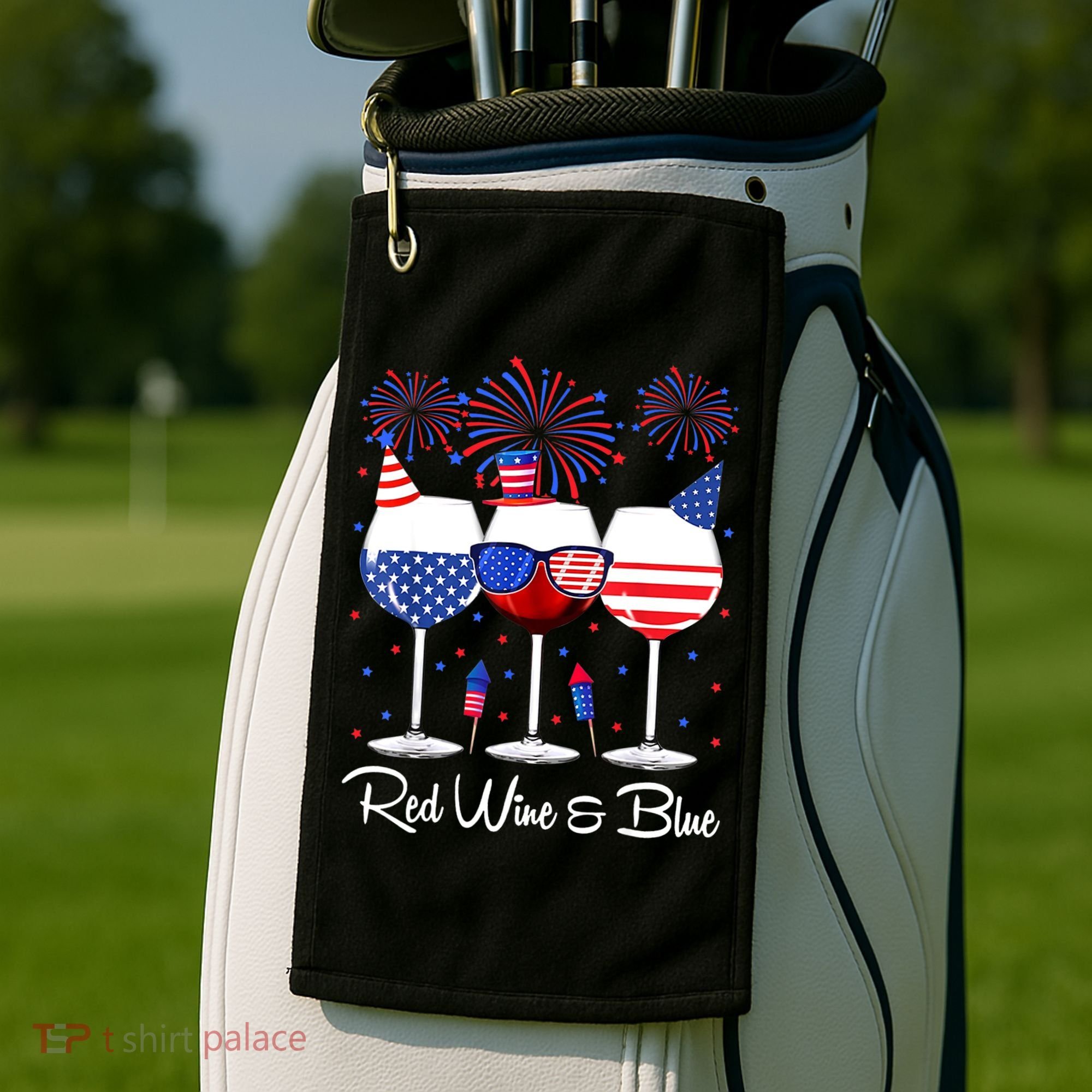 Red Wine & Blue 4th Of July Wine Red White Blue Wine Glasses Golf Towel