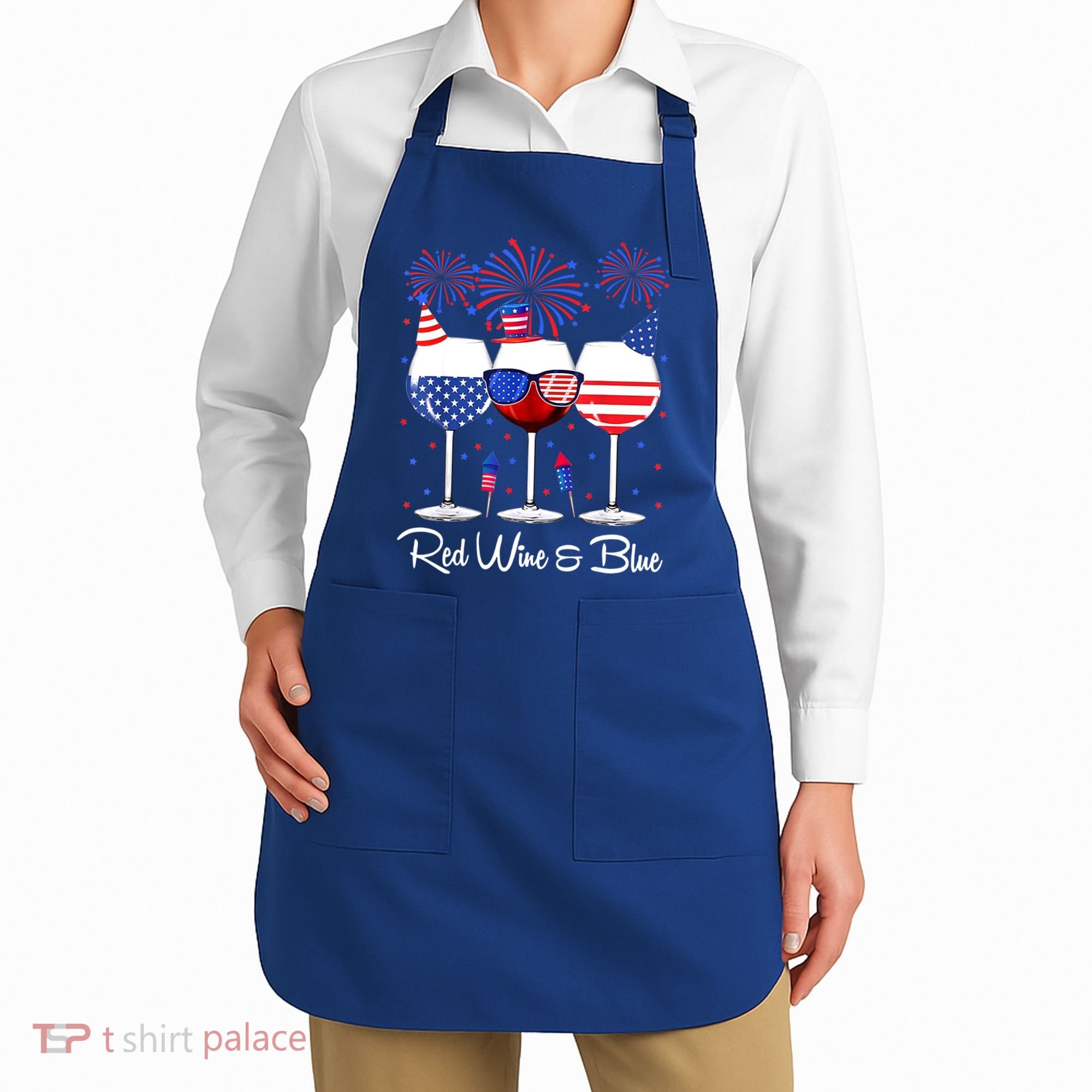 Red Wine & Blue 4th Of July Wine Red White Blue Wine Glasses Apron