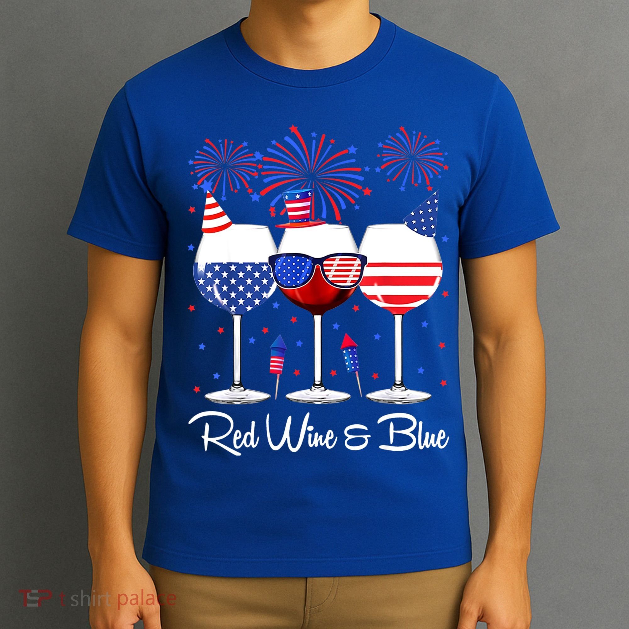 Red Wine & Blue 4th Of July Wine Red White Blue Wine Glasses T-Shirt