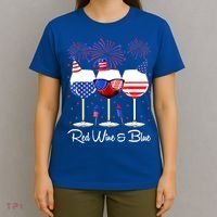 Red Wine & Blue 4th Of July Wine Red White Blue Wine Glasses T-Shirt thumb 4