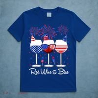 Red Wine & Blue 4th Of July Wine Red White Blue Wine Glasses T-Shirt thumb 5
