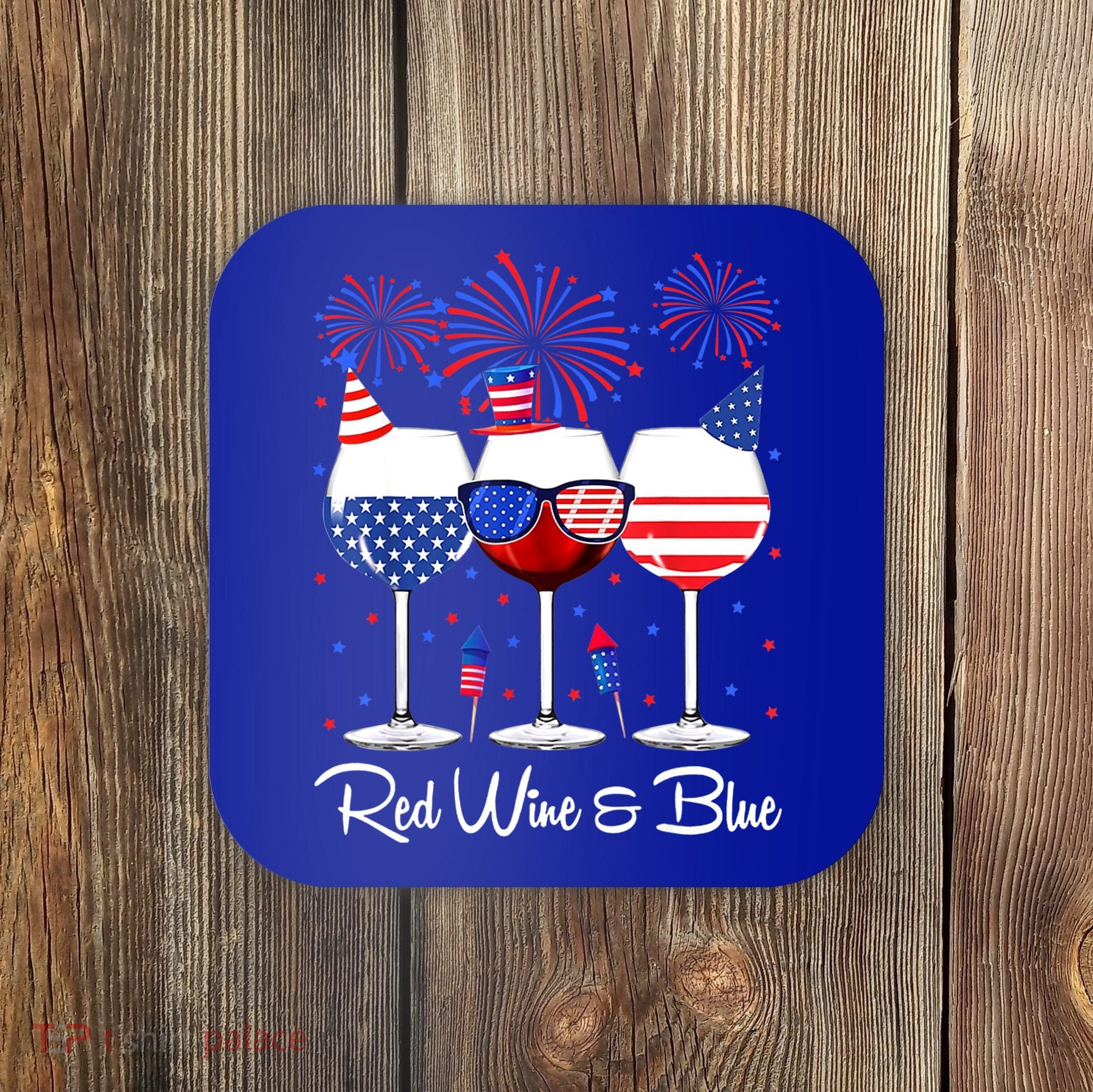 Red Wine & Blue 4th Of July Wine Red White Blue Wine Glasses Coaster
