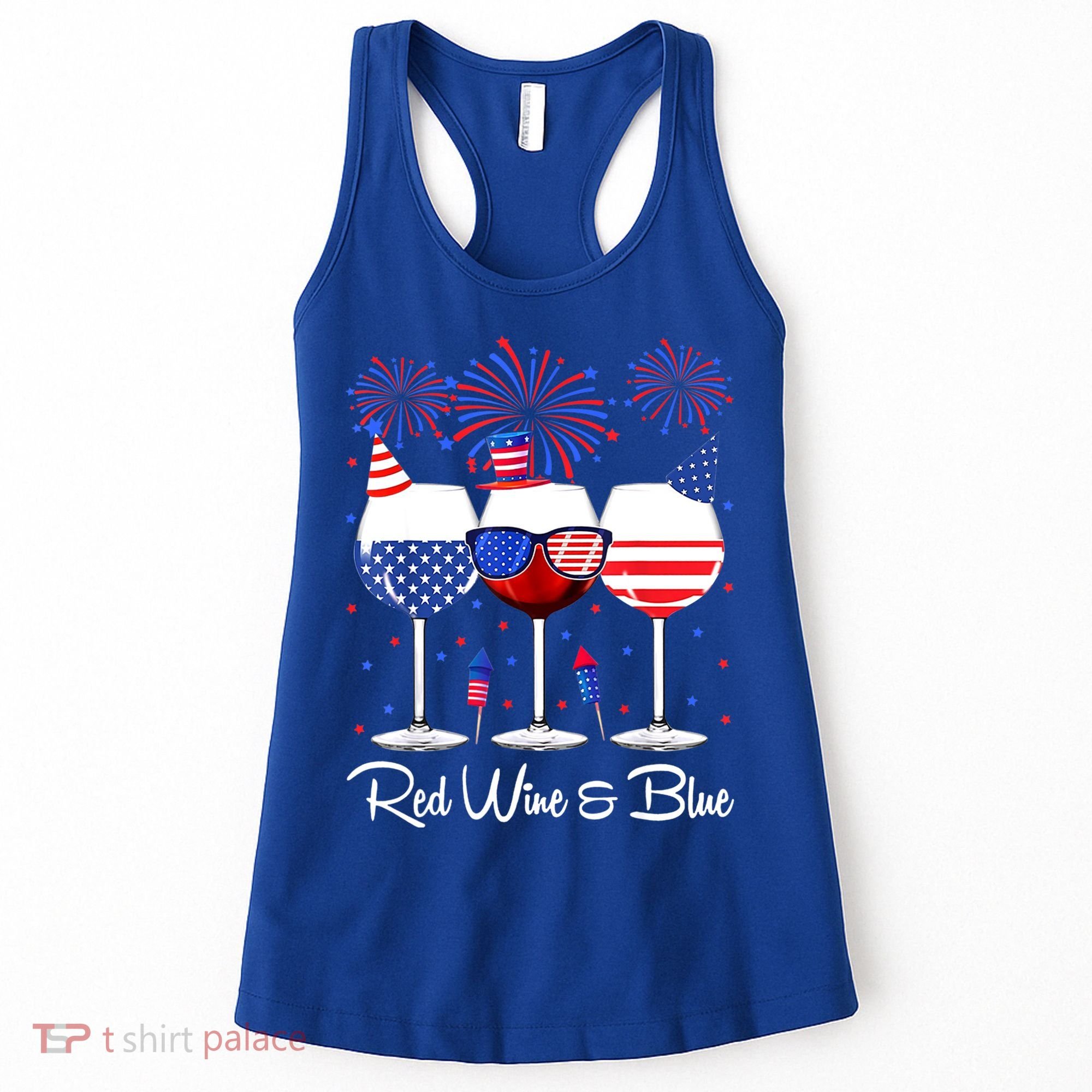 Red Wine & Blue 4th Of July Wine Red White Blue Wine Glasses Women's Tank Top