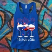 Red Wine & Blue 4th Of July Wine Red White Blue Wine Glasses Women's Tank Top thumb 3