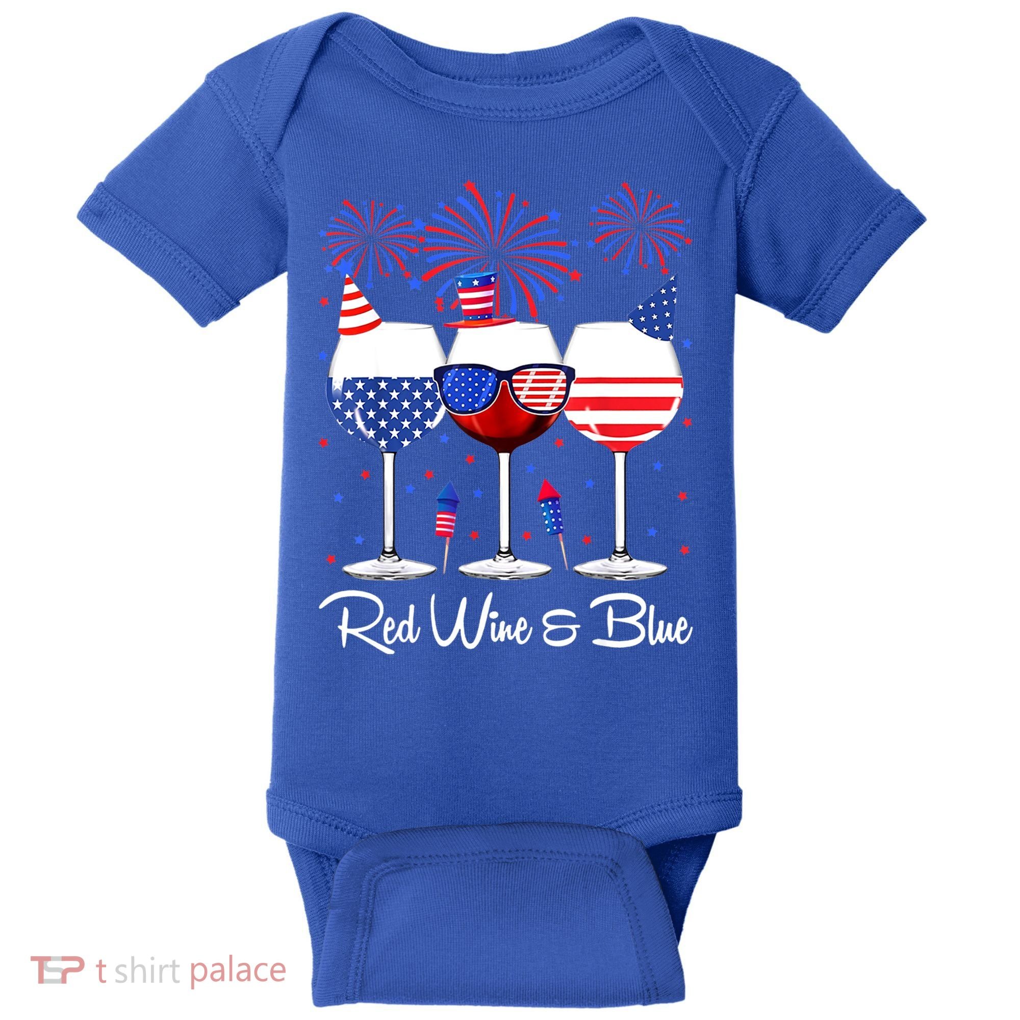 Red Wine & Blue 4th Of July Wine Red White Blue Wine Glasses Baby Bodysuit