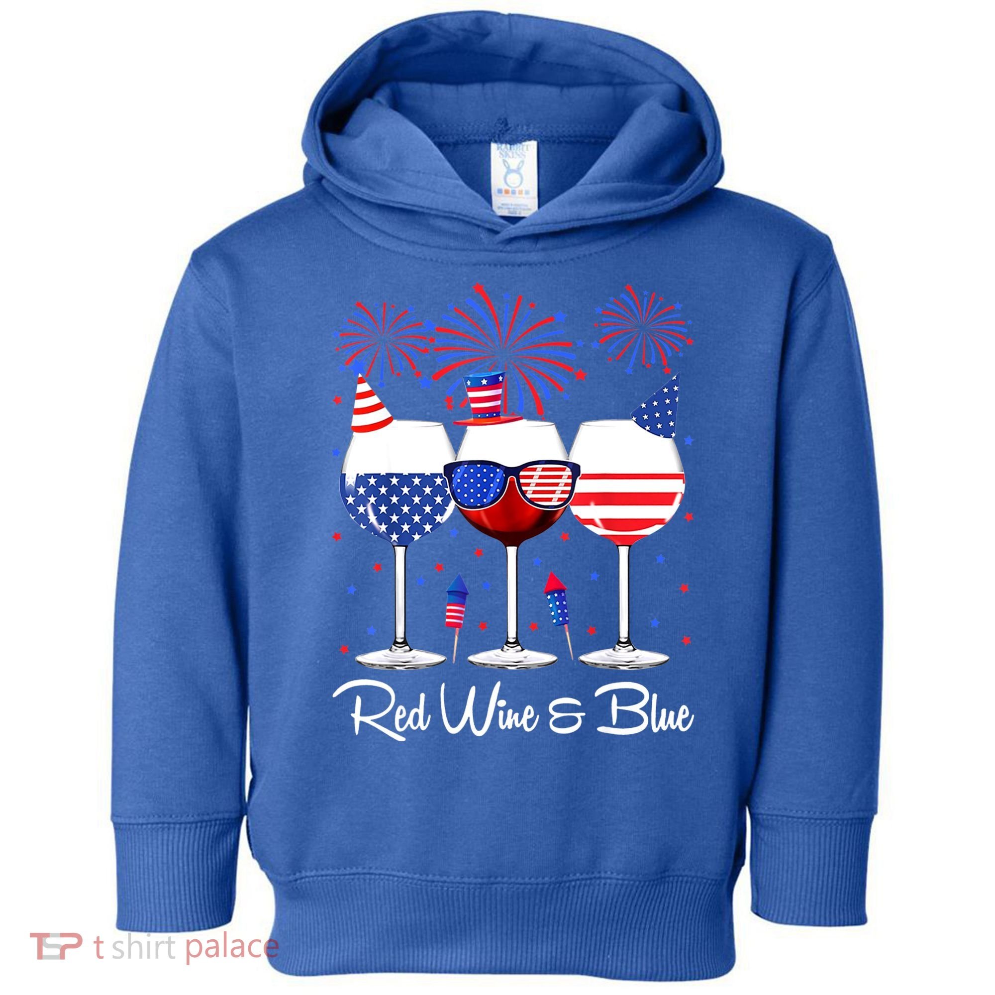 Red Wine & Blue 4th Of July Wine Red White Blue Wine Glasses Toddler Hoodie