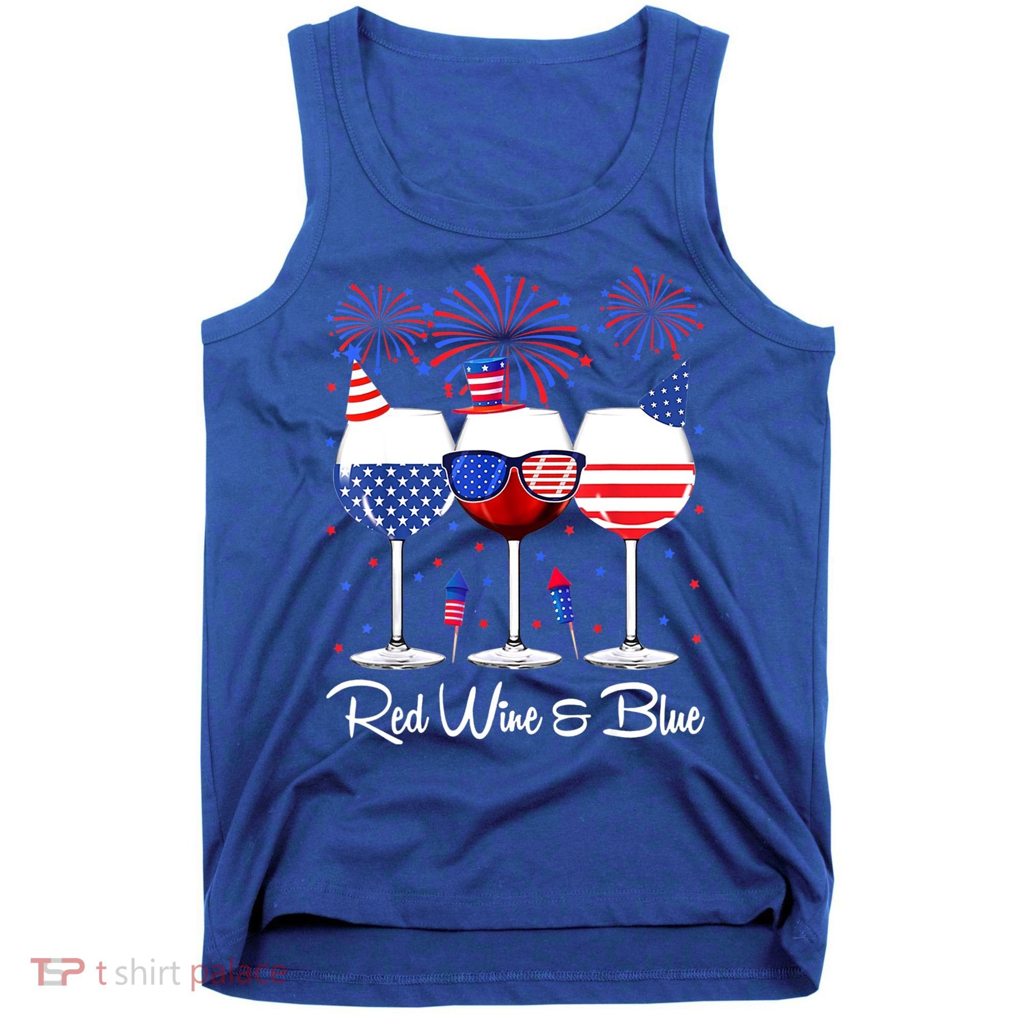 Red Wine & Blue 4th Of July Wine Red White Blue Wine Glasses Tank Top