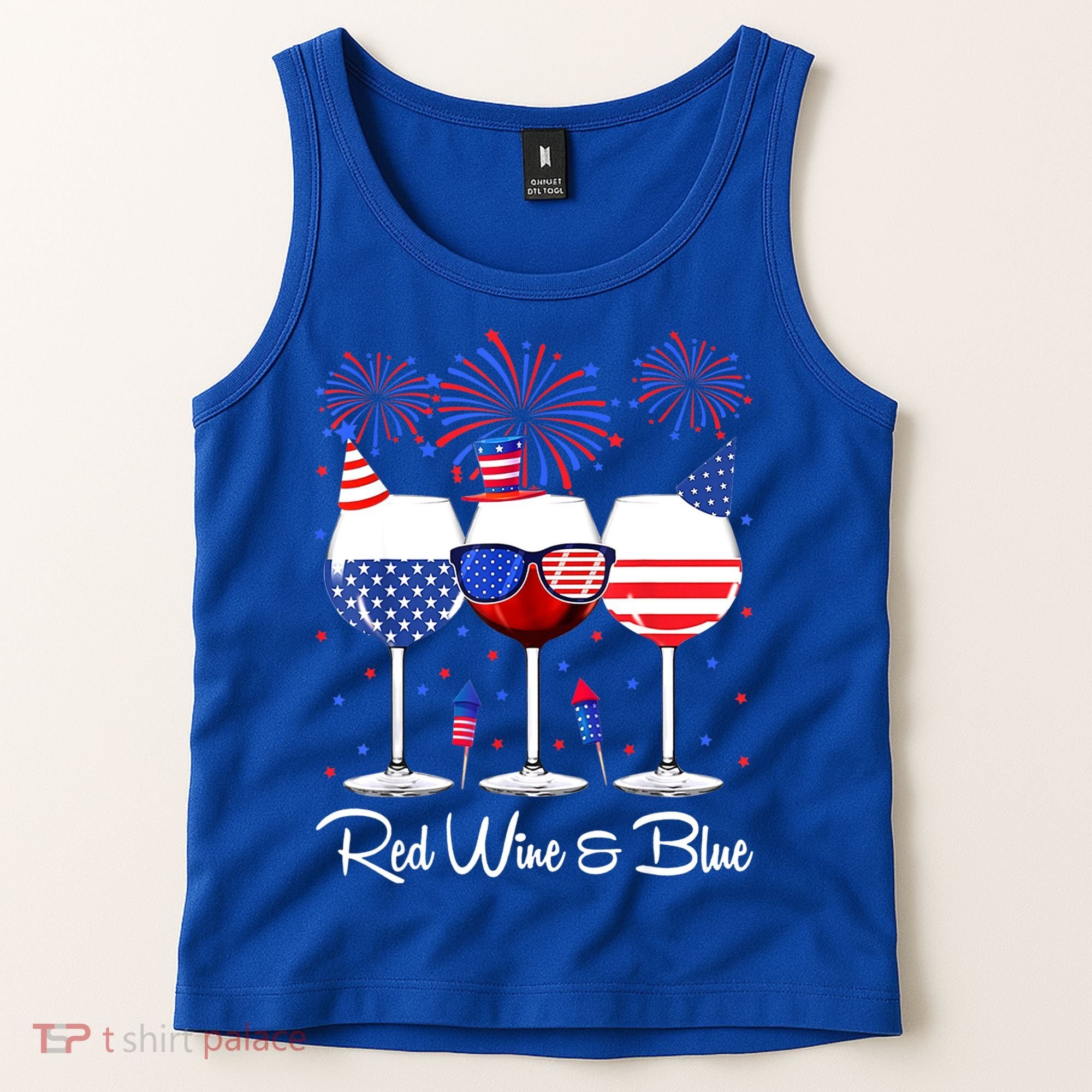Red Wine & Blue 4th Of July Wine Red White Blue Wine Glasses Tank Top