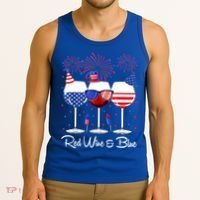 Red Wine & Blue 4th Of July Wine Red White Blue Wine Glasses Tank Top thumb 3