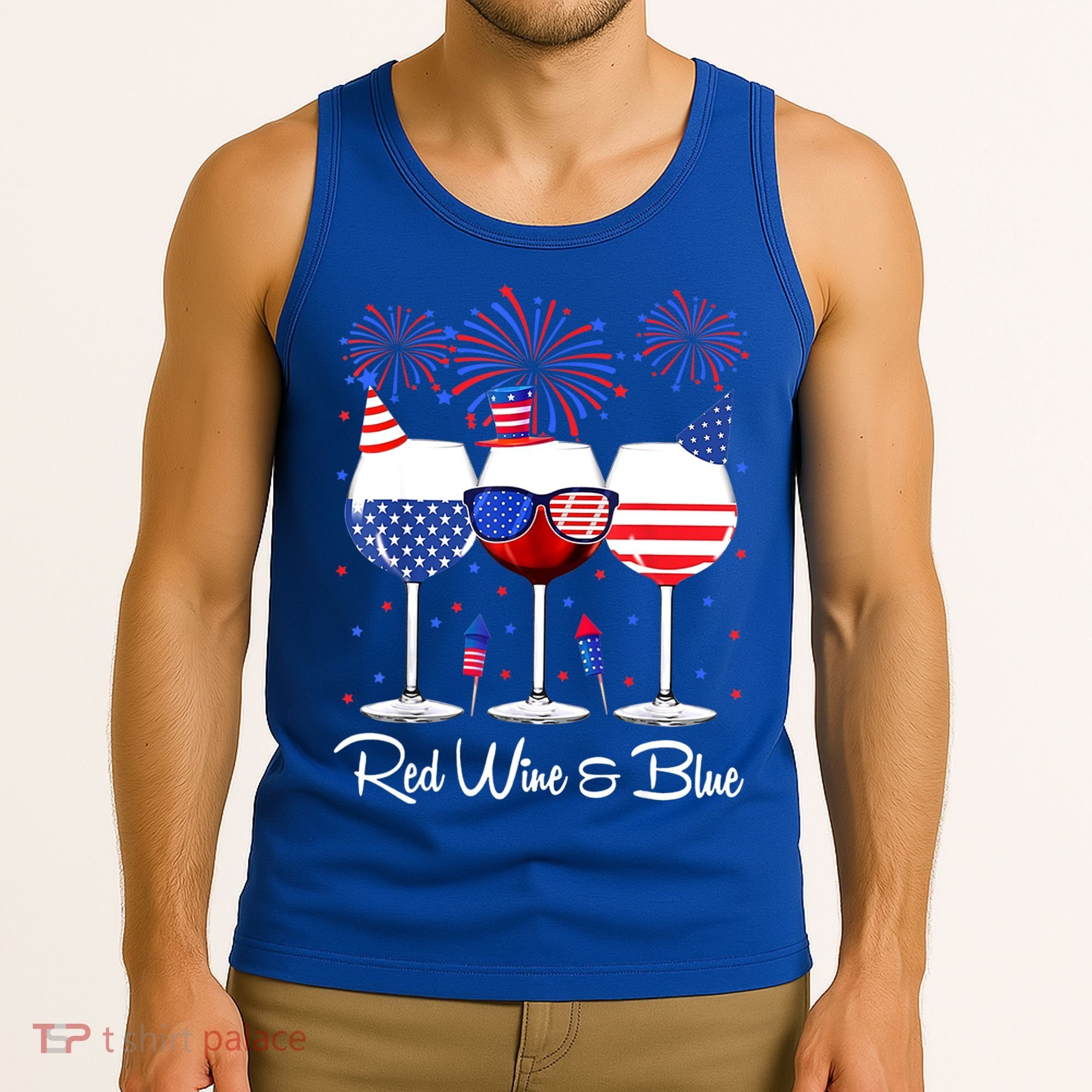 Red Wine & Blue 4th Of July Wine Red White Blue Wine Glasses Tank Top
