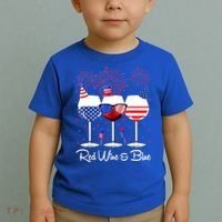 Red Wine & Blue 4th Of July Wine Red White Blue Wine Glasses Toddler T-Shirt thumb 2