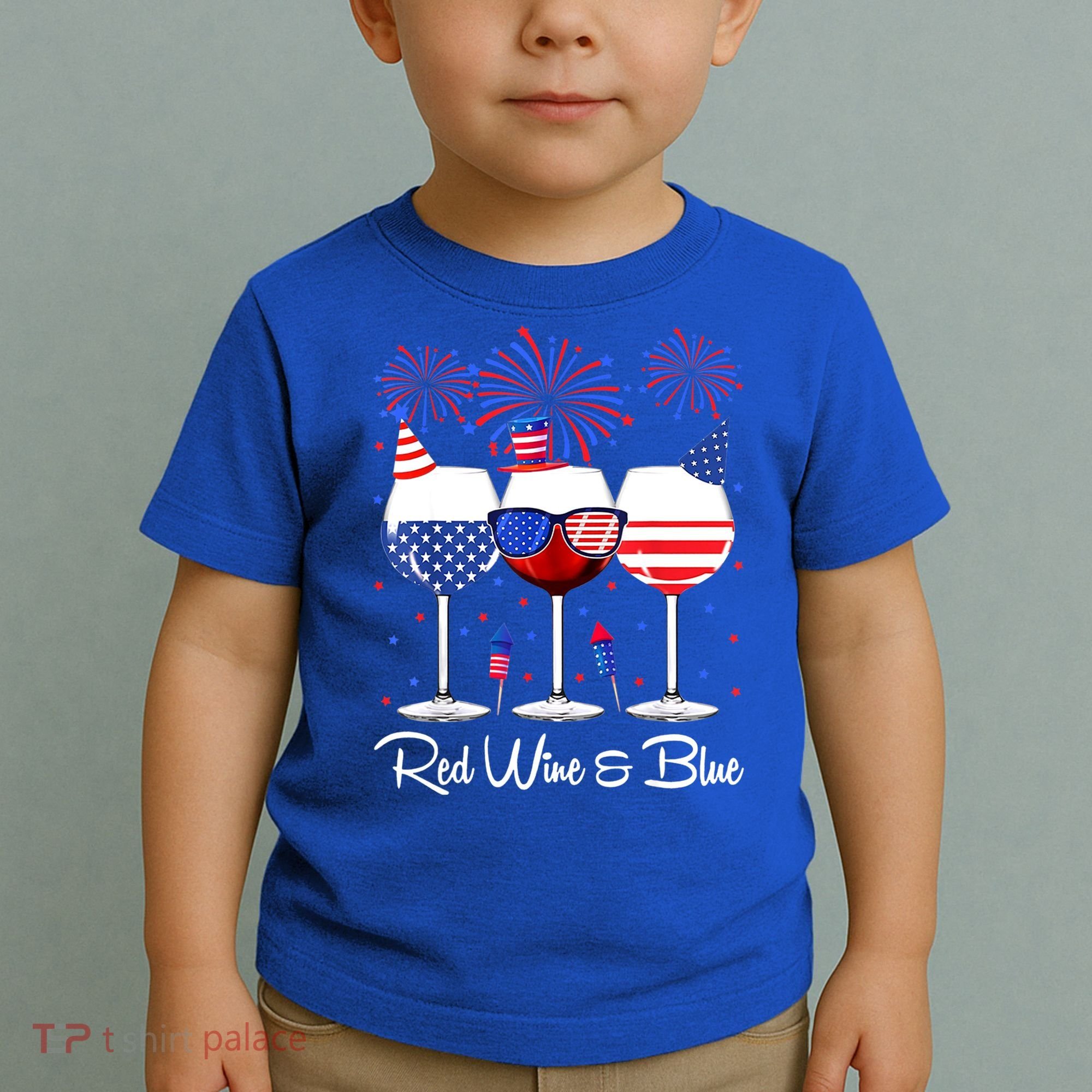 Red Wine & Blue 4th Of July Wine Red White Blue Wine Glasses Toddler T-Shirt