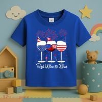 Red Wine & Blue 4th Of July Wine Red White Blue Wine Glasses Toddler T-Shirt thumb 3