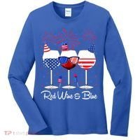 Red Wine & Blue 4th Of July Wine Red White Blue Wine Glasses Women's Long Sleeve Shirt thumb 0