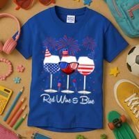 Red Wine & Blue 4th Of July Wine Red White Blue Wine Glasses Kids T-Shirt thumb 3