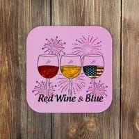 Red Wine & Blue 4th Of July Red White Blue Wine Glasses Coaster thumb 0